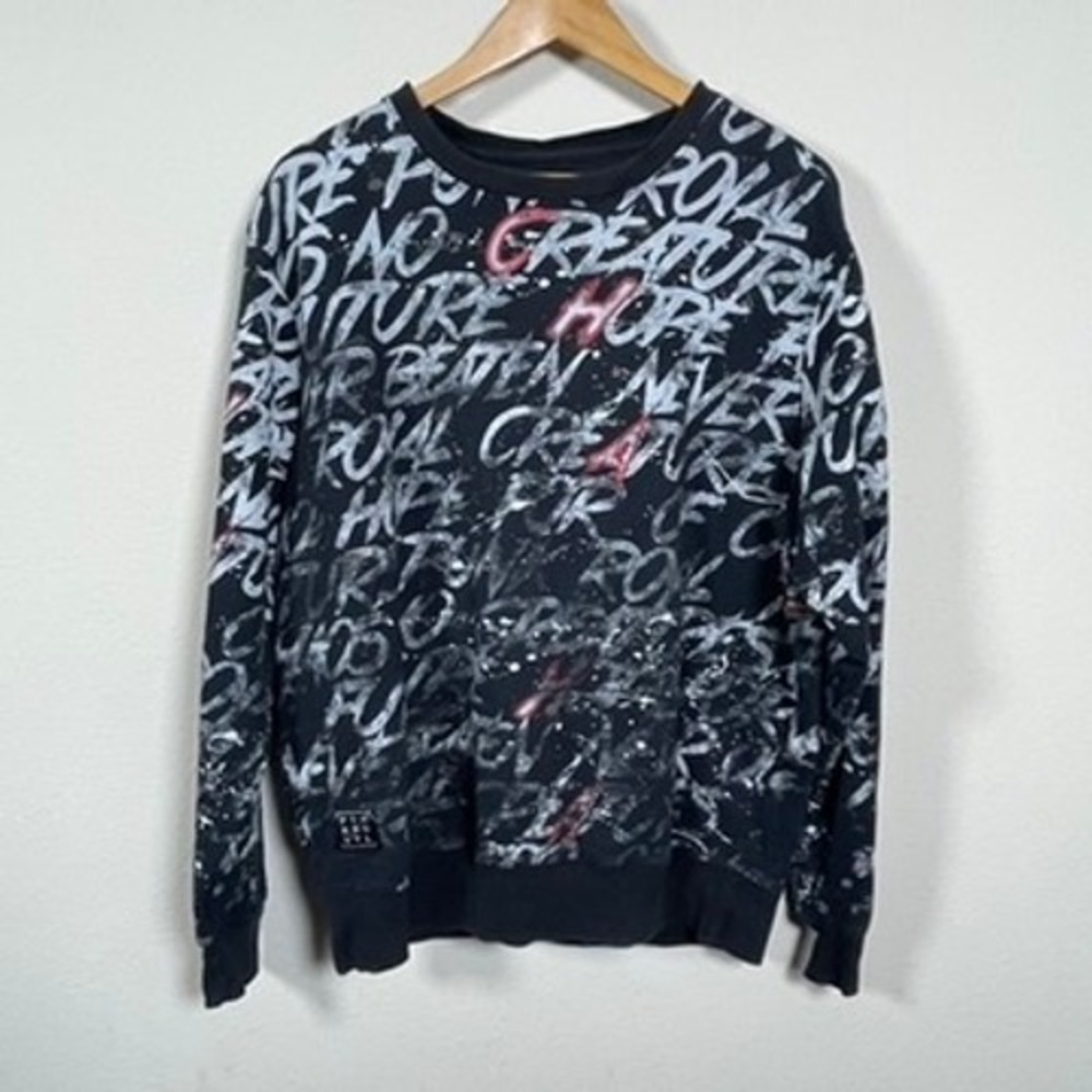 Punk Royal Sweatshirt Mens L Black Graffiti Pullover Cotton Punk Edgy Grunge